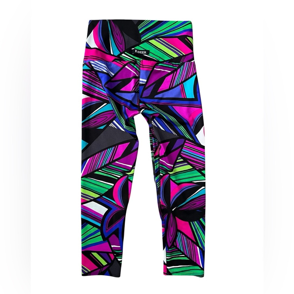 K-DEER WOMEN’S high waist geometric colorful pattern size MEDIUM 18” inseam - Picture 2 of 6